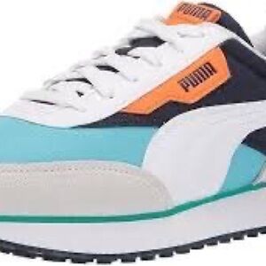 Puma White and Teal Sneakers with Orange Accents